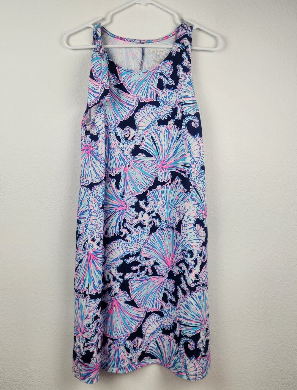 Lily Pulitzer Luella Sleeveless Dress in Deep Sea Shells Blue Pink Size Medium